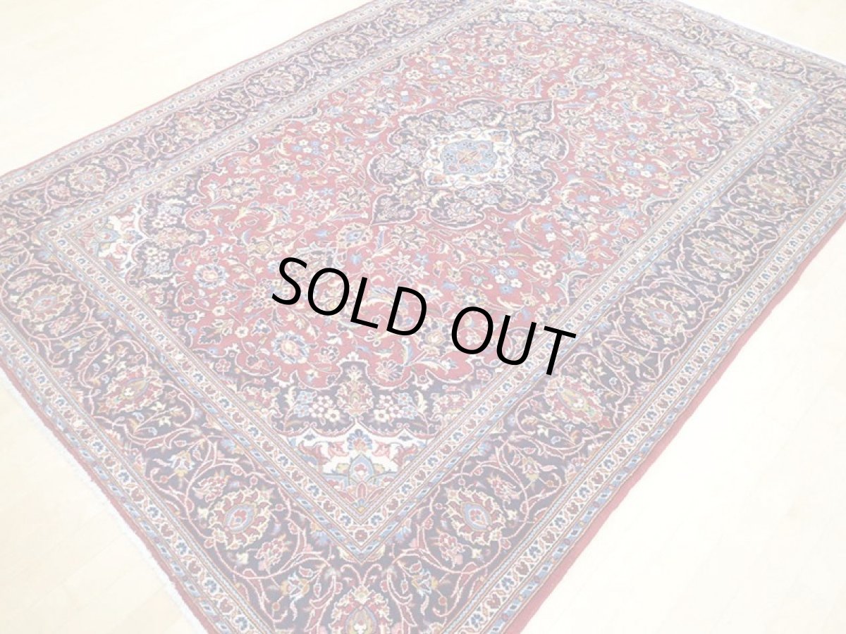 画像5: オールド ペルシャ 絨毯 カシャーン 2.9m リビング ダイニング 大判 サイズ 284 x 210 cm 42 手織り トライバル ラグ 天然 ウール 敷物 マット カーペット 赤 紺 メダリオン 草木 花 柄 ヴィンテージ (5)