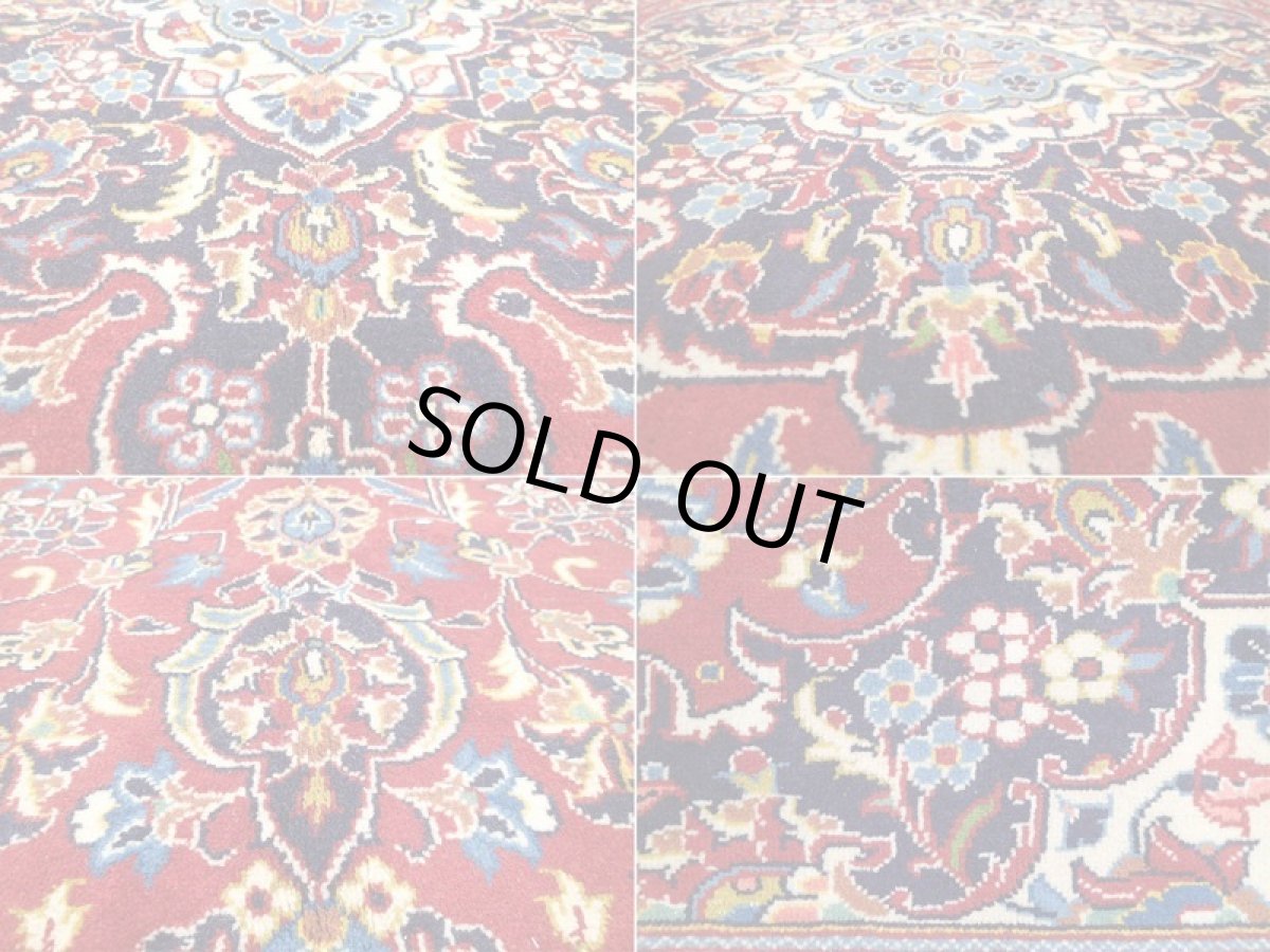 画像17: オールド ペルシャ 絨毯 カシャーン 2.9m リビング ダイニング 大判 サイズ 284 x 210 cm 42 手織り トライバル ラグ 天然 ウール 敷物 マット カーペット 赤 紺 メダリオン 草木 花 柄 ヴィンテージ (17)