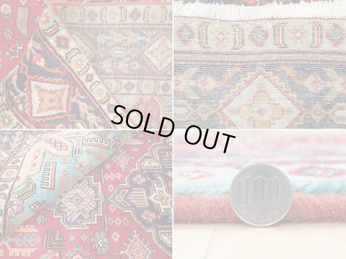 画像20: オールド ペルシャ 絨毯 タブリーズ 3m リビング ダイニング 大判 サイズ 300 x 200 cm p123 手織り トライバル ラグ 天然 ウール 敷物 マット カーペット 紺 赤 スカイブルー ピンク メダリオン 草木 花 柄 ヴィンテージ OLD (20)