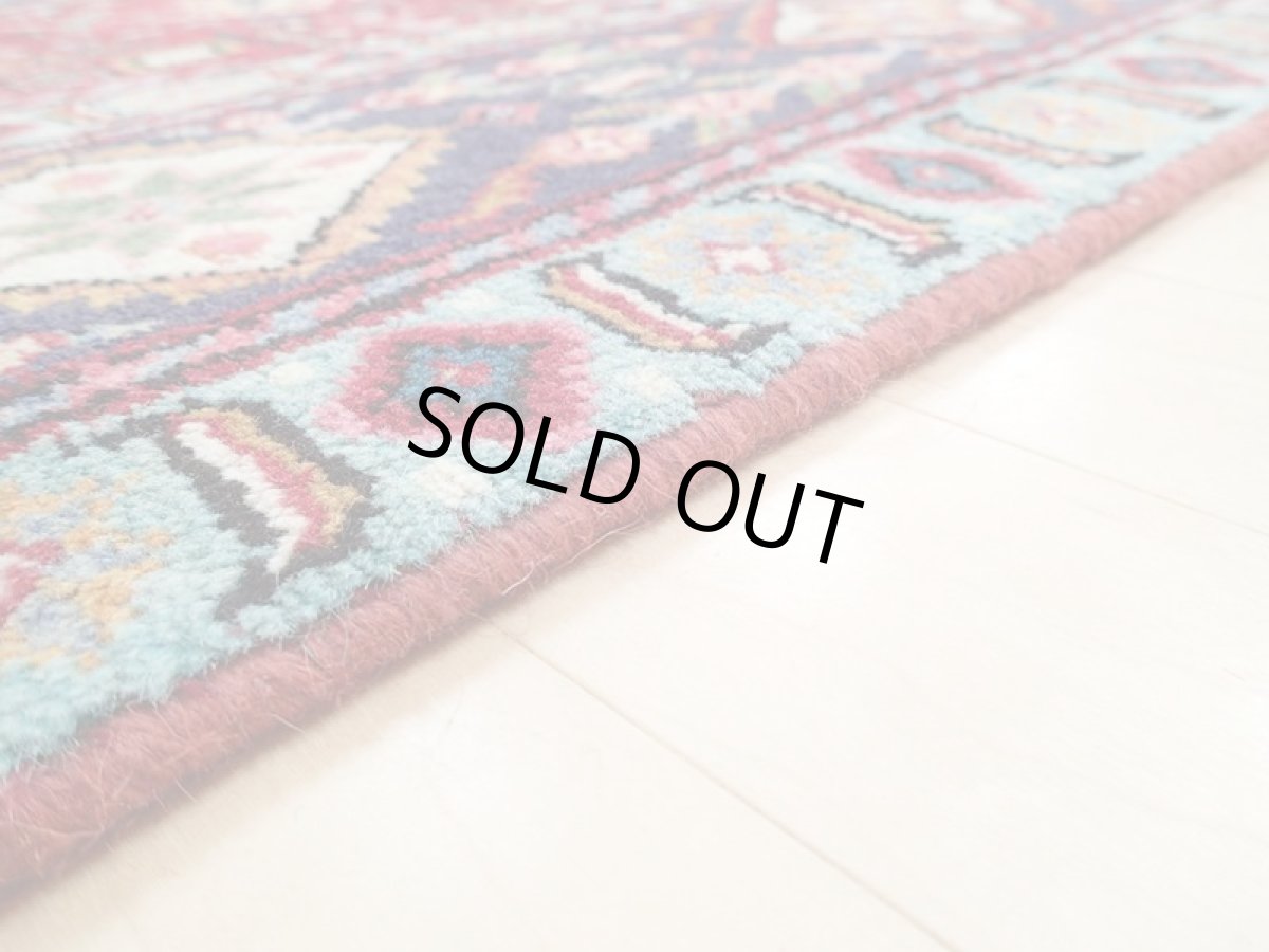 画像12: オールド ペルシャ 絨毯 タブリーズ 3m リビング ダイニング 大判 サイズ 300 x 200 cm p123 手織り トライバル ラグ 天然 ウール 敷物 マット カーペット 紺 赤 スカイブルー ピンク メダリオン 草木 花 柄 ヴィンテージ OLD (12)