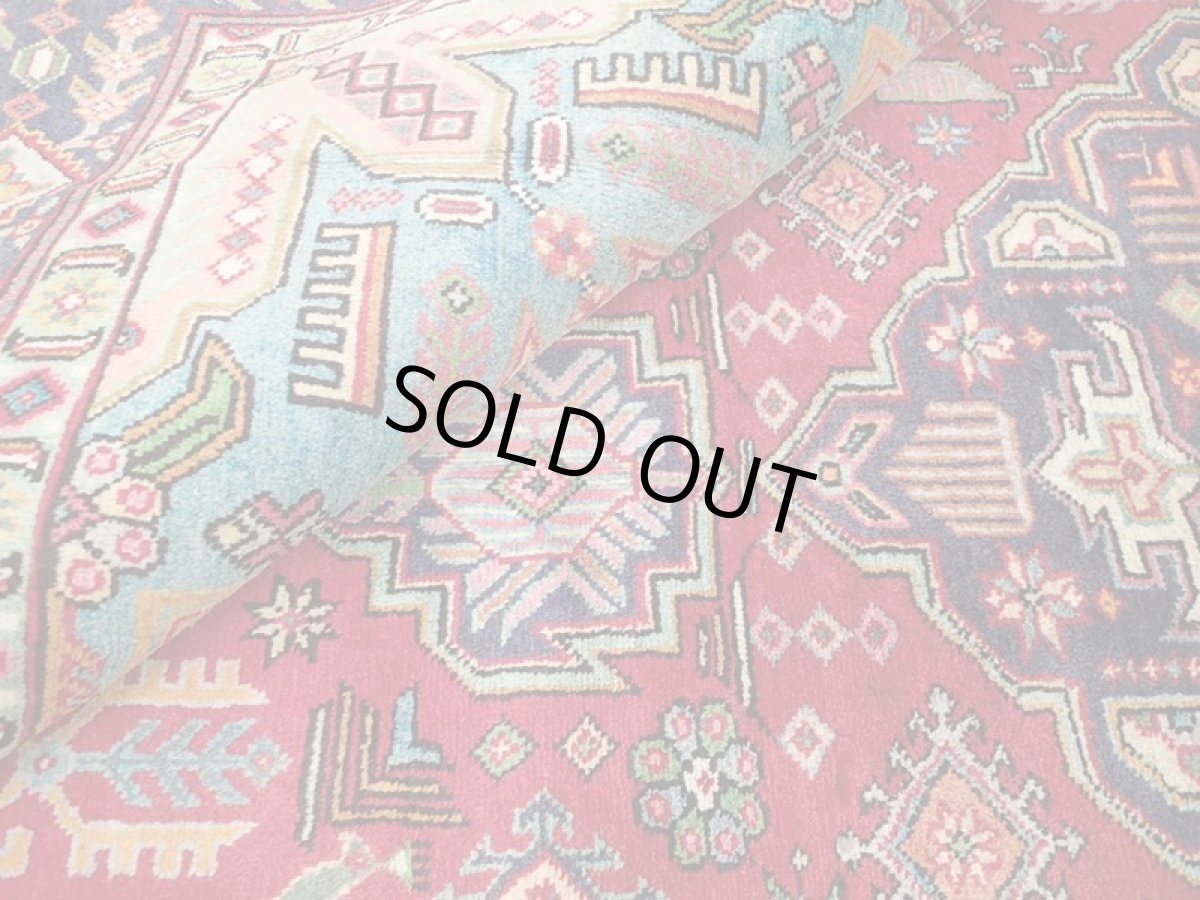 画像14: オールド ペルシャ 絨毯 タブリーズ 3m リビング ダイニング 大判 サイズ 300 x 200 cm p123 手織り トライバル ラグ 天然 ウール 敷物 マット カーペット 紺 赤 スカイブルー ピンク メダリオン 草木 花 柄 ヴィンテージ OLD (14)