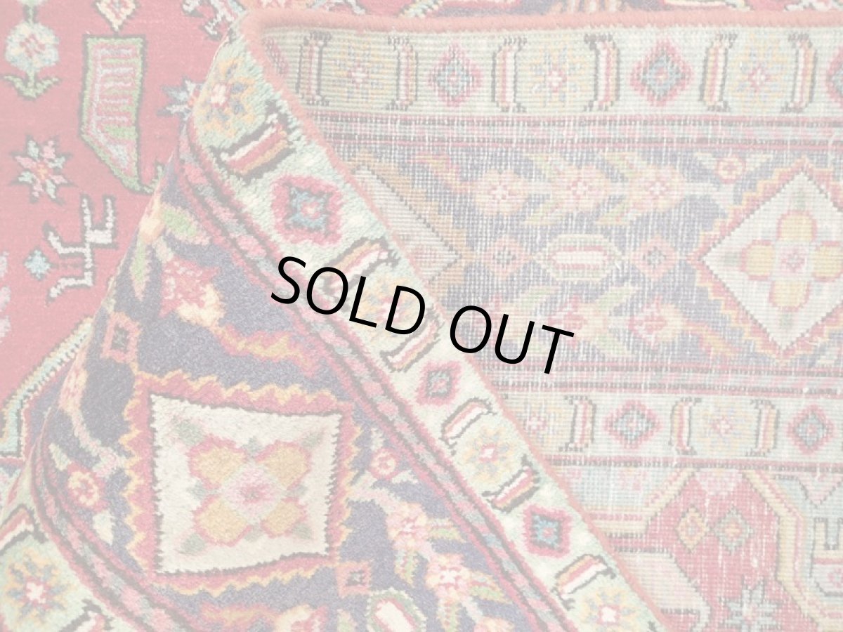 画像13: オールド ペルシャ 絨毯 タブリーズ 3m リビング ダイニング 大判 サイズ 300 x 200 cm p123 手織り トライバル ラグ 天然 ウール 敷物 マット カーペット 紺 赤 スカイブルー ピンク メダリオン 草木 花 柄 ヴィンテージ OLD (13)