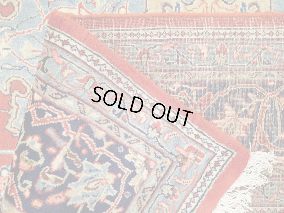 画像12: 美品 ペルシャ 絨毯 サルーク 3.4m リビング ダイニング 大判 サイズ 333 x 218 cm n239 ウール 手織り トライバル ラグ ハンドメイド マット カーペット 淡色 水色 赤 紺 ヴィンテージ (12)