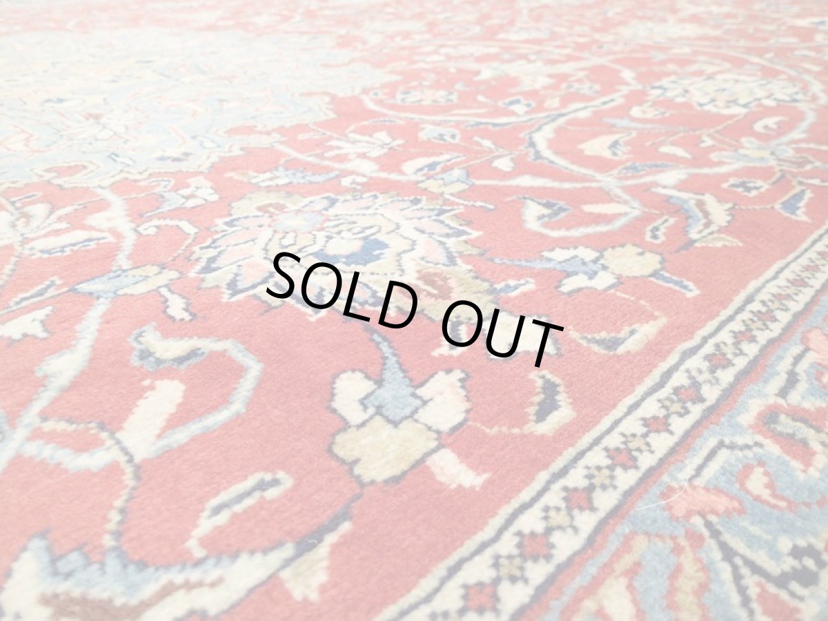 画像15: 美品 ペルシャ 絨毯 サルーク 3.4m リビング ダイニング 大判 サイズ 333 x 218 cm n239 ウール 手織り トライバル ラグ ハンドメイド マット カーペット 淡色 水色 赤 紺 ヴィンテージ (15)