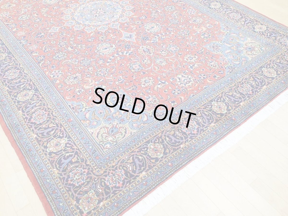 画像10: 美品 ペルシャ 絨毯 サルーク 3.4m リビング ダイニング 大判 サイズ 335 x 238 cm n240 ウール 手織り トライバル ラグ ハンドメイド マット カーペット 水色 赤 紺 ヴィンテージ (10)