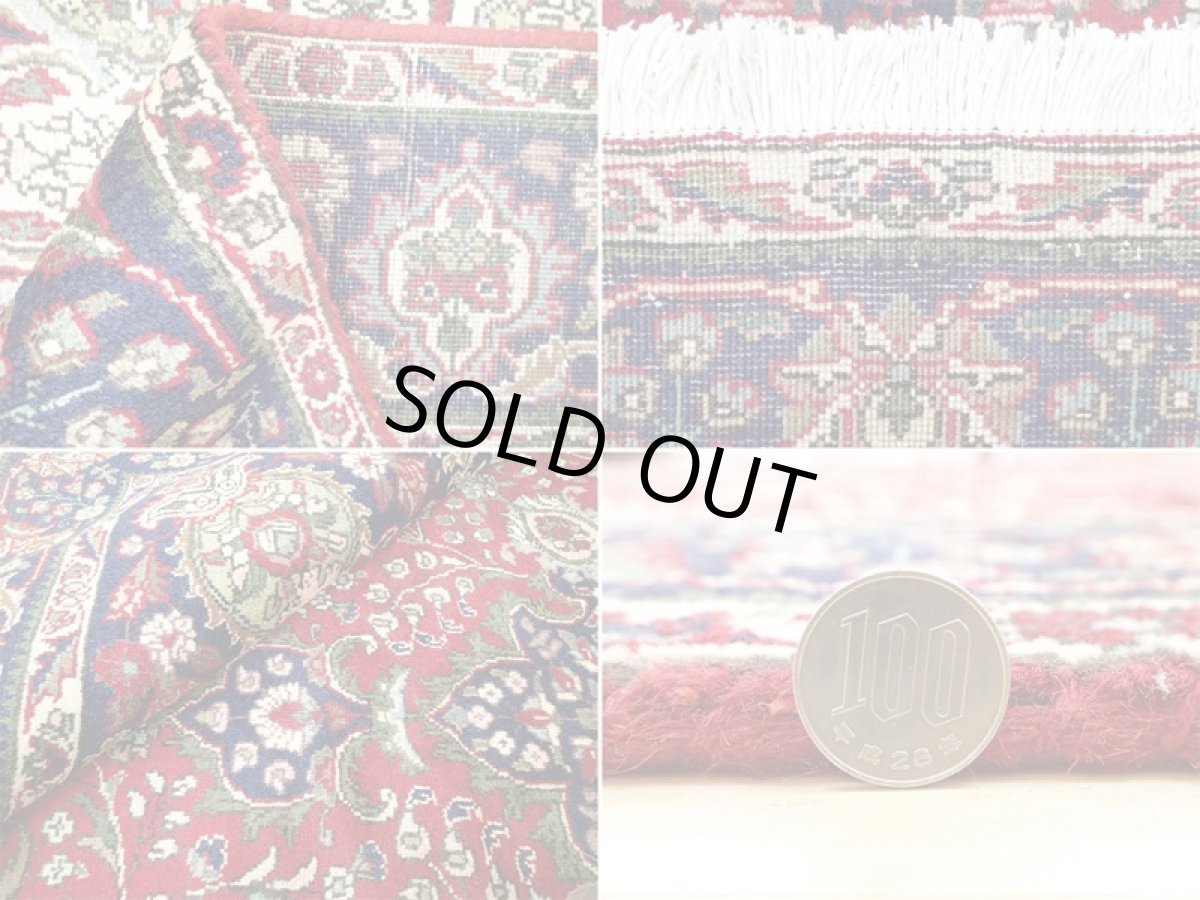 画像20: オールド ペルシャ 絨毯 タブリーズ 3m リビング ダイニング 大判 サイズ  290 x 216cm P115 手織り トライバル ラグ 天然 ウール 敷物 マット カーペット 紺 赤 メダリオン 草木 花 柄 ヴィンテージ ビンテージ OLD (20)