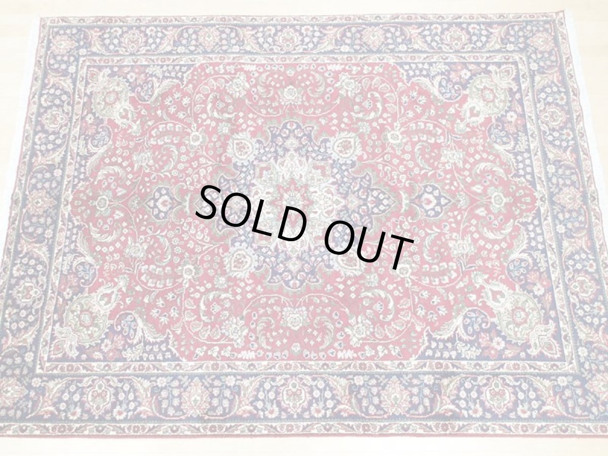 画像3: オールド ペルシャ 絨毯 タブリーズ 3m リビング ダイニング 大判 サイズ  290 x 216cm P115 手織り トライバル ラグ 天然 ウール 敷物 マット カーペット 紺 赤 メダリオン 草木 花 柄 ヴィンテージ ビンテージ OLD (3)