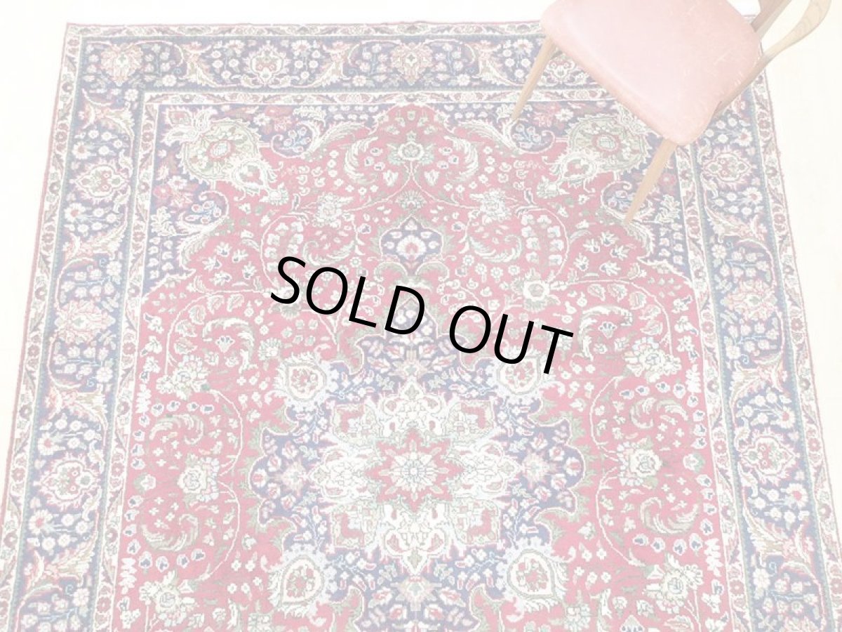 画像7: オールド ペルシャ 絨毯 タブリーズ 3m リビング ダイニング 大判 サイズ  290 x 216cm P115 手織り トライバル ラグ 天然 ウール 敷物 マット カーペット 紺 赤 メダリオン 草木 花 柄 ヴィンテージ ビンテージ OLD (7)