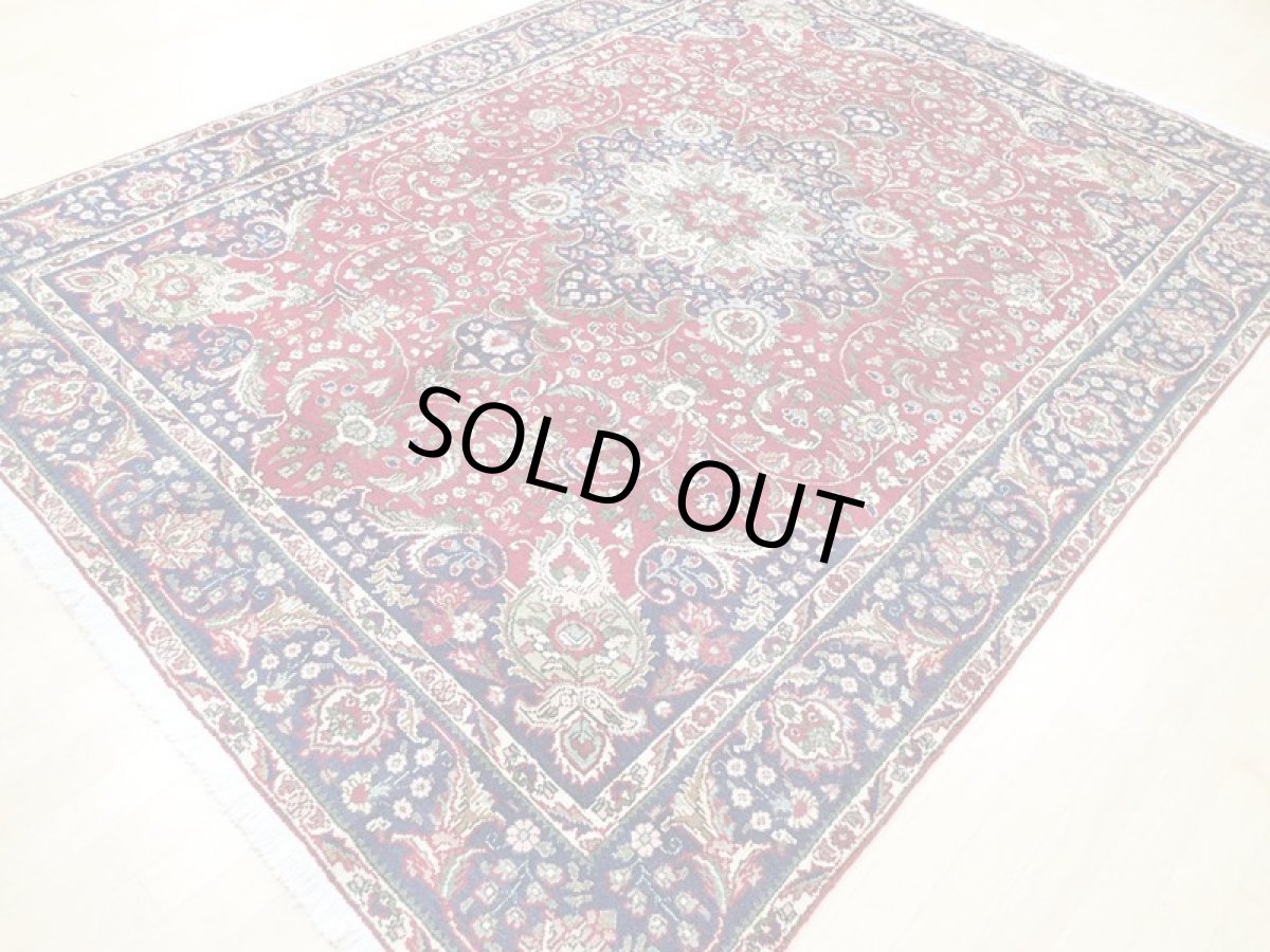 画像5: オールド ペルシャ 絨毯 タブリーズ 3m リビング ダイニング 大判 サイズ  290 x 216cm P115 手織り トライバル ラグ 天然 ウール 敷物 マット カーペット 紺 赤 メダリオン 草木 花 柄 ヴィンテージ ビンテージ OLD (5)