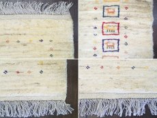 画像19: 新品 ペルシャ ギャッベ 1.3m アクセント サイズ 125 x 88 cm n209 ハンドメイド ギャベ 手織り トライバル ラグ 天然 ウール 敷物 マット カーペット クリーム 生成り マルチカラー 動物 (19)