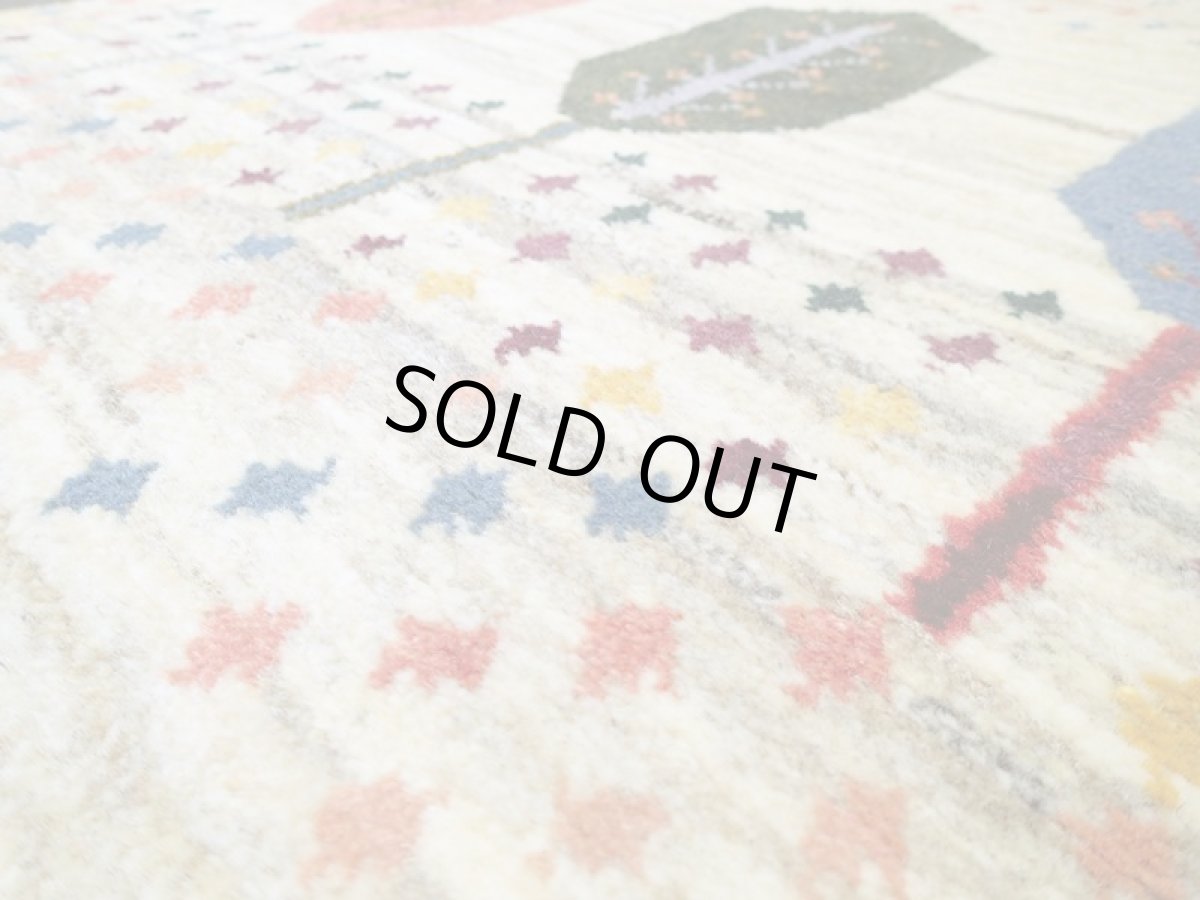 画像12: 新品 ペルシャ ギャッベ 1.2m アクセント サイズ 114 x 83 cm n214 ハンドメイド ギャベ 手織り トライバル ラグ 天然 ウール 敷物 マット カーペット クリーム 生成り マルチカラー 木 (12)