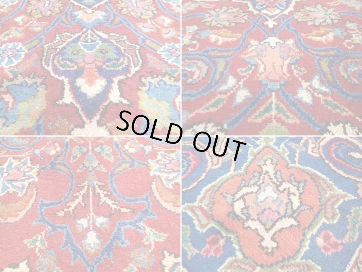 画像16: オールド ペルシャ 絨毯 マシュハド 3m リビング ダイニング 大判 サイズ  300 x 200cm f219 手織り トライバル ラグ 天然 ウール 敷物 マット カーペット 紺 赤 オレンジ メダリオン 草木 花 柄 ヴィンテージ ビンテージ OLD (16)