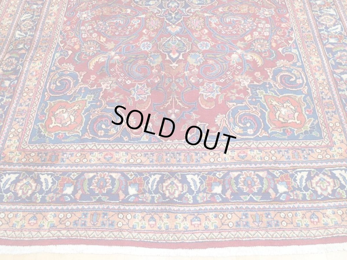 画像11: オールド ペルシャ 絨毯 マシュハド 3m リビング ダイニング 大判 サイズ  300 x 200cm f219 手織り トライバル ラグ 天然 ウール 敷物 マット カーペット 紺 赤 オレンジ メダリオン 草木 花 柄 ヴィンテージ ビンテージ OLD (11)