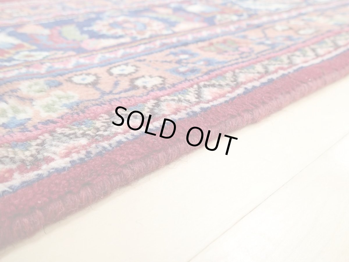 画像14: オールド ペルシャ 絨毯 マシュハド 3m リビング ダイニング 大判 サイズ  300 x 200cm f219 手織り トライバル ラグ 天然 ウール 敷物 マット カーペット 紺 赤 オレンジ メダリオン 草木 花 柄 ヴィンテージ ビンテージ OLD (14)