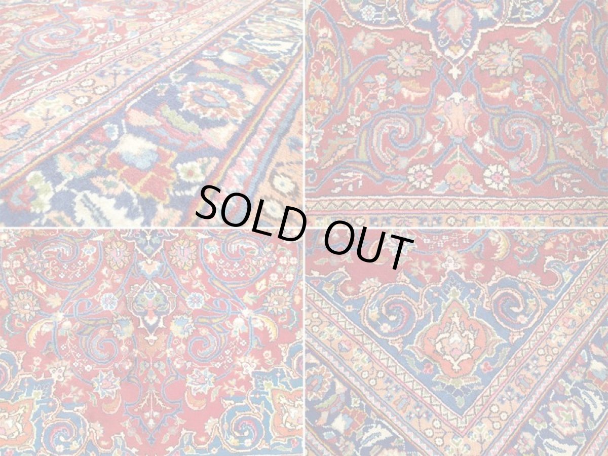 画像17: オールド ペルシャ 絨毯 マシュハド 3m リビング ダイニング 大判 サイズ  300 x 200cm f219 手織り トライバル ラグ 天然 ウール 敷物 マット カーペット 紺 赤 オレンジ メダリオン 草木 花 柄 ヴィンテージ ビンテージ OLD (17)