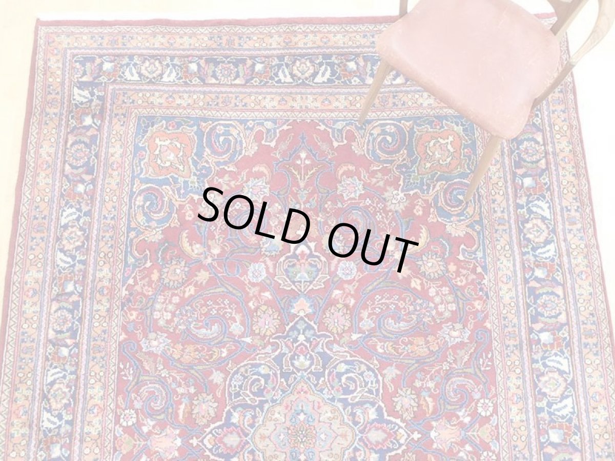 画像8: オールド ペルシャ 絨毯 マシュハド 3m リビング ダイニング 大判 サイズ  300 x 200cm f219 手織り トライバル ラグ 天然 ウール 敷物 マット カーペット 紺 赤 オレンジ メダリオン 草木 花 柄 ヴィンテージ ビンテージ OLD (8)