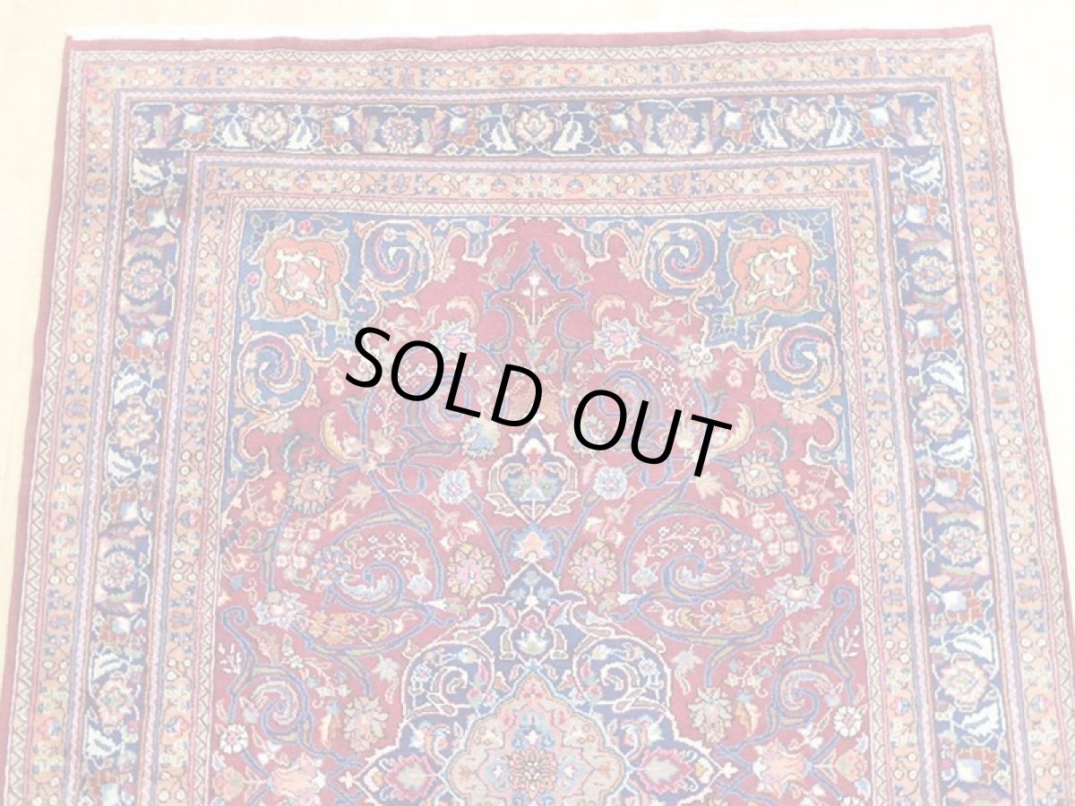 画像7: オールド ペルシャ 絨毯 マシュハド 3m リビング ダイニング 大判 サイズ  300 x 200cm f219 手織り トライバル ラグ 天然 ウール 敷物 マット カーペット 紺 赤 オレンジ メダリオン 草木 花 柄 ヴィンテージ ビンテージ OLD (7)