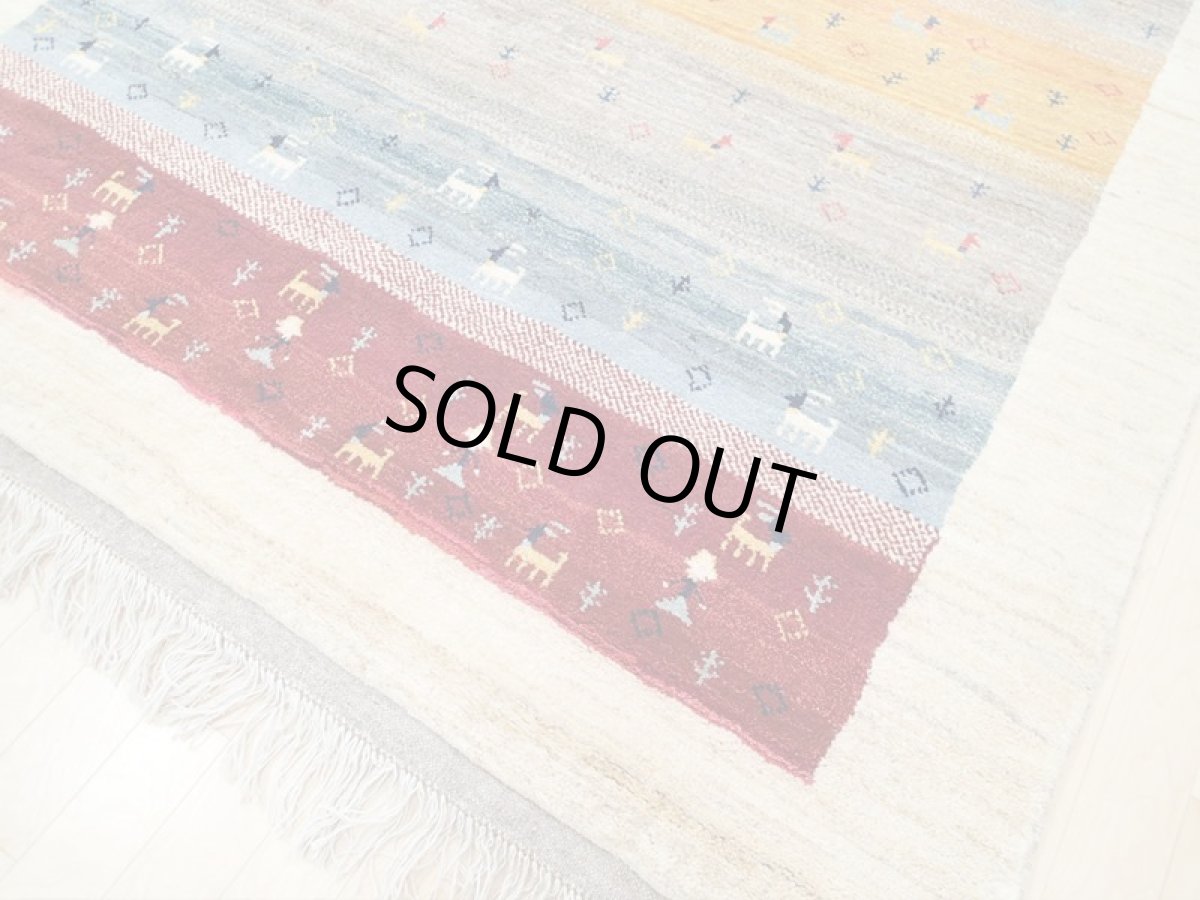 画像10: 新品 ペルシャ ギャッベ 2.1m リビング ダイニング サイズ 210 x 164 cm n204ハンドメイド ギャベ 手織り トライバル ラグ 天然 ウール 敷物 マット カーペット クリーム マルチカラー グラデーション (10)