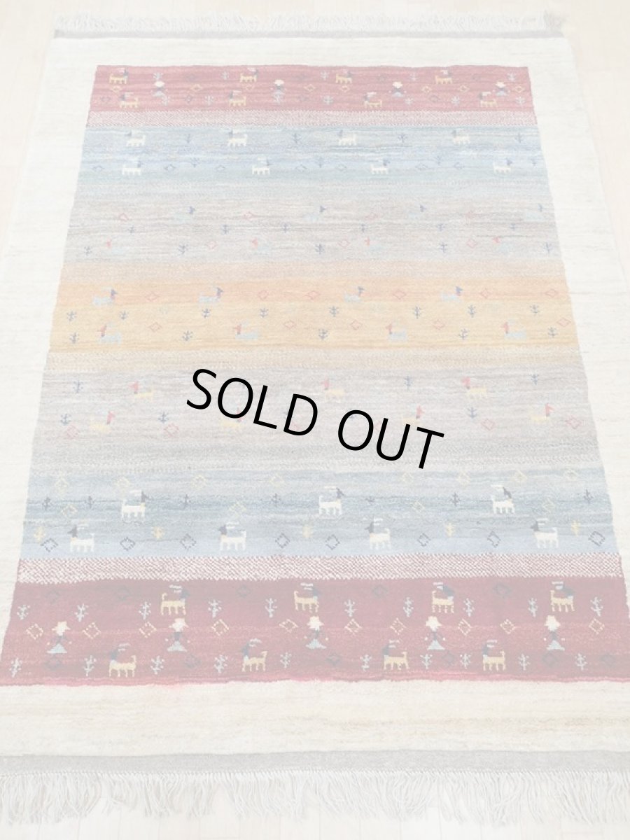 画像6: 新品 ペルシャ ギャッベ 2.1m リビング ダイニング サイズ 210 x 164 cm n204ハンドメイド ギャベ 手織り トライバル ラグ 天然 ウール 敷物 マット カーペット クリーム マルチカラー グラデーション (6)