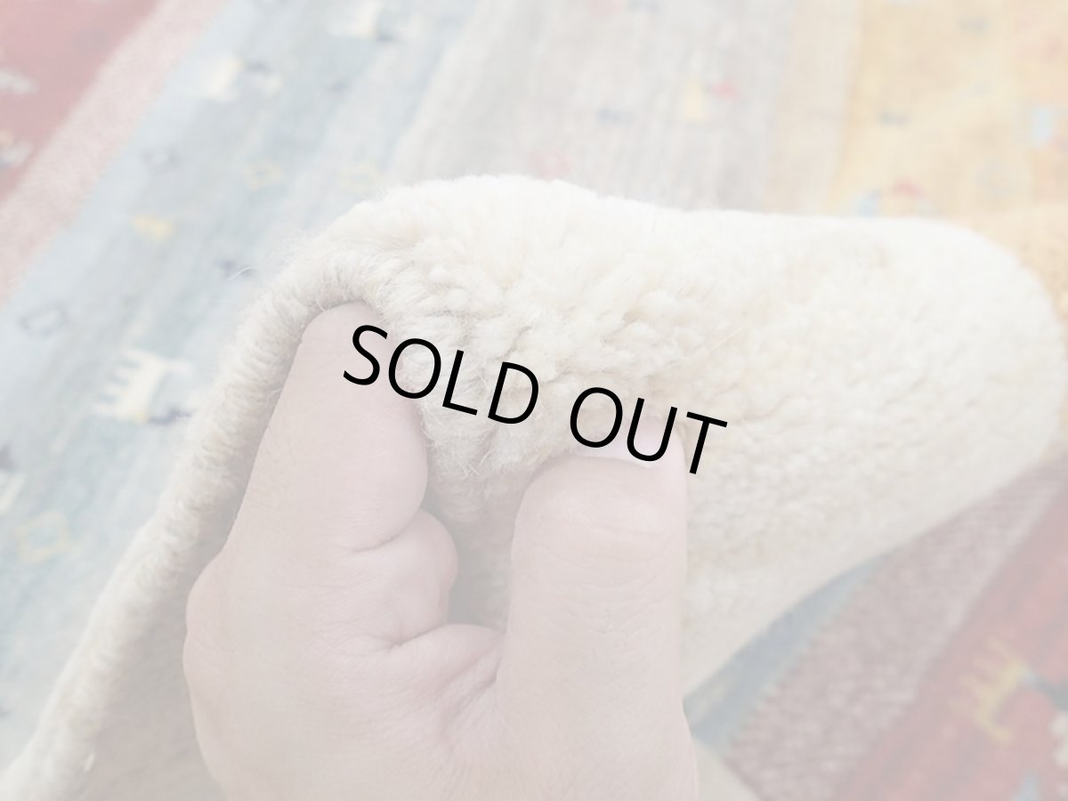 画像13: 新品 ペルシャ ギャッベ 2.1m リビング ダイニング サイズ 210 x 164 cm n204ハンドメイド ギャベ 手織り トライバル ラグ 天然 ウール 敷物 マット カーペット クリーム マルチカラー グラデーション (13)