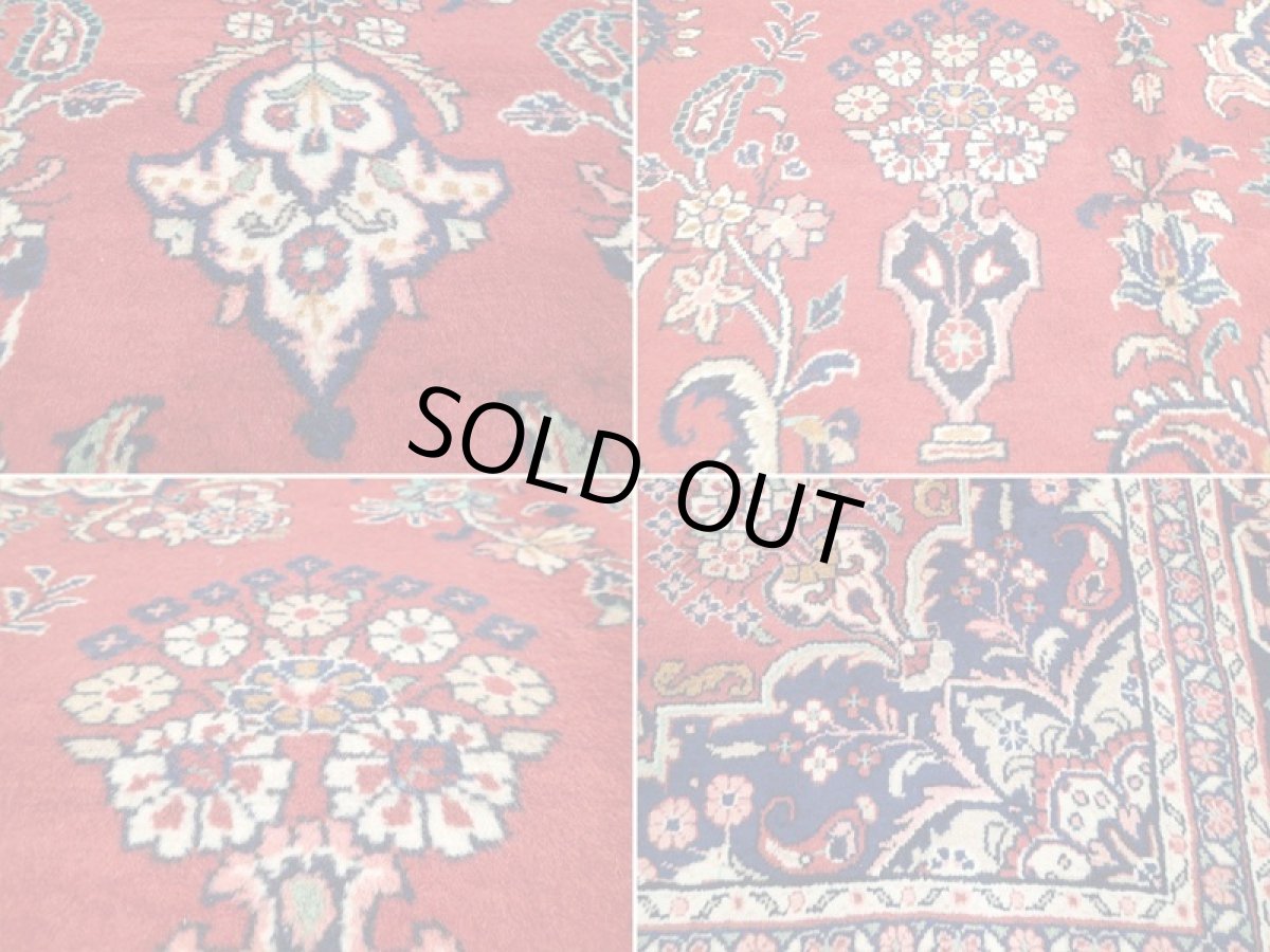 画像16: オールド ペルシャ 絨毯 マシュハド 3m リビング ダイニング 大判 サイズ  310 x 207 cm f211 手織り トライバル ラグ 天然 ウール 敷物 マット カーペット 紺 赤 メダリオン 草木 花 柄 ヴィンテージ ビンテージ OLD (16)