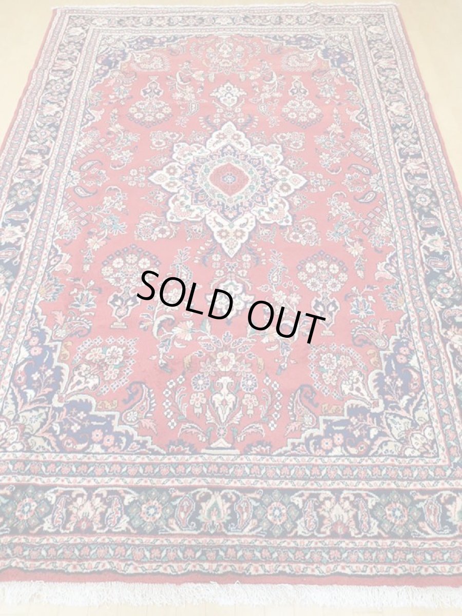 画像5: オールド ペルシャ 絨毯 マシュハド 3m リビング ダイニング 大判 サイズ  310 x 207 cm f211 手織り トライバル ラグ 天然 ウール 敷物 マット カーペット 紺 赤 メダリオン 草木 花 柄 ヴィンテージ ビンテージ OLD (5)