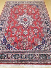 画像5: オールド ペルシャ 絨毯 マシュハド 3m リビング ダイニング 大判 サイズ  310 x 207 cm f211 手織り トライバル ラグ 天然 ウール 敷物 マット カーペット 紺 赤 メダリオン 草木 花 柄 ヴィンテージ ビンテージ OLD (5)