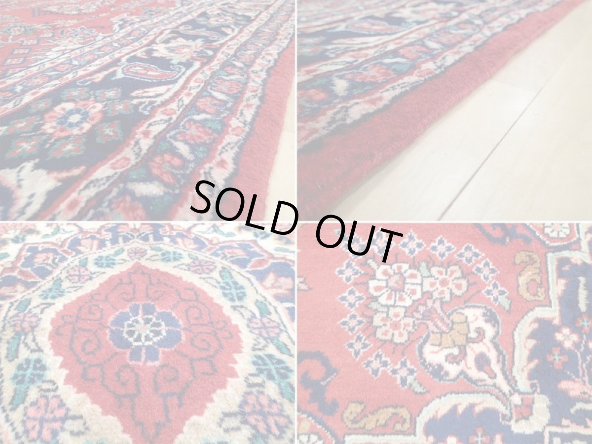 画像18: オールド ペルシャ 絨毯 マシュハド 3m リビング ダイニング 大判 サイズ  310 x 207 cm f211 手織り トライバル ラグ 天然 ウール 敷物 マット カーペット 紺 赤 メダリオン 草木 花 柄 ヴィンテージ ビンテージ OLD (18)