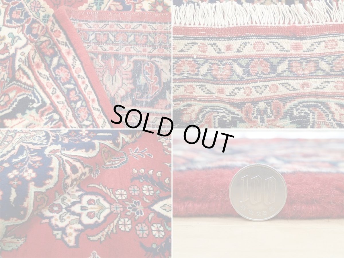 画像20: オールド ペルシャ 絨毯 マシュハド 3m リビング ダイニング 大判 サイズ  310 x 207 cm f211 手織り トライバル ラグ 天然 ウール 敷物 マット カーペット 紺 赤 メダリオン 草木 花 柄 ヴィンテージ ビンテージ OLD (20)