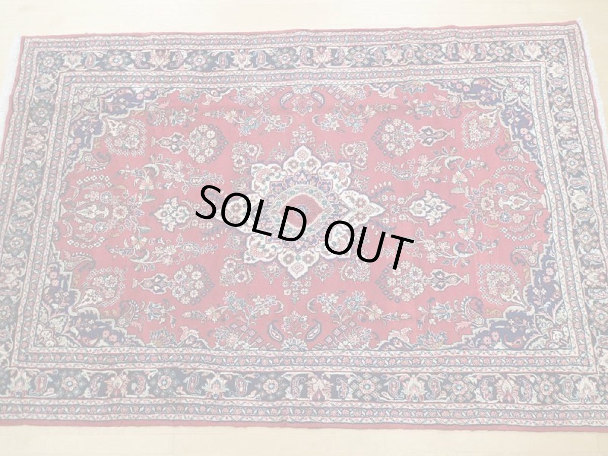 画像3: オールド ペルシャ 絨毯 マシュハド 3m リビング ダイニング 大判 サイズ  310 x 207 cm f211 手織り トライバル ラグ 天然 ウール 敷物 マット カーペット 紺 赤 メダリオン 草木 花 柄 ヴィンテージ ビンテージ OLD (3)