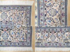画像18: 美品 ペルシャ 絨毯 ナイン 9la 3m リビング ダイニング 大判 サイズ 300 x 202 cm n236 ウール 手織り ラグ ハンドメイド カーペット 敷物 クラシック スタイル クリーム アイボリー 生成り 白 青 (18)