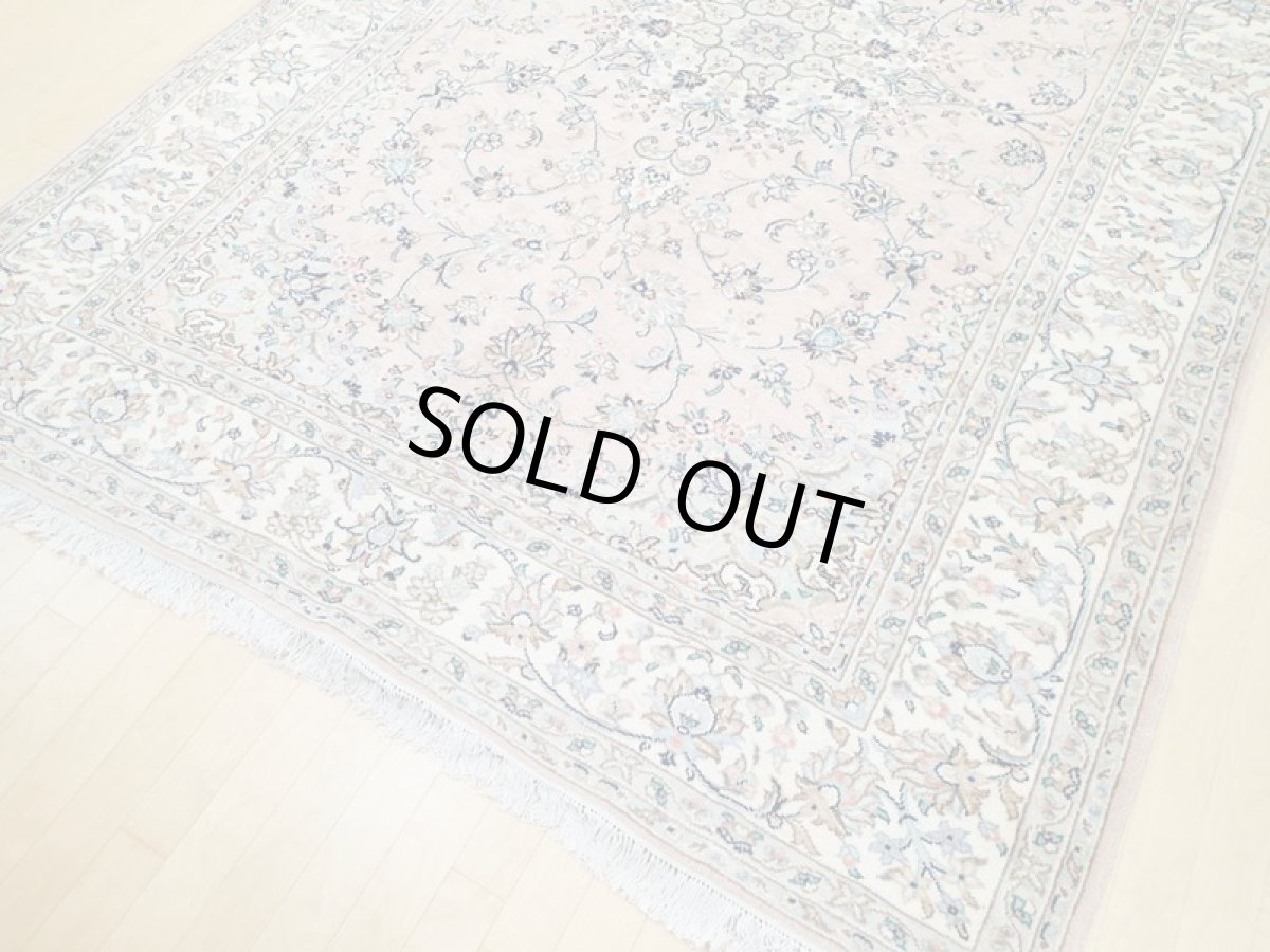 画像10: 美品 ペルシャ 絨毯 カシャーン 3m リビング ダイニング 大判 サイズ 297 x 198 cm n235 手織り トライバル ラグ 天然 ウール 敷物 マット カーペット ピンク メダリオン 草木 花 柄 ヴィンテージ ビンテージ (10)