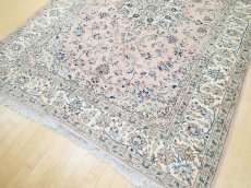 画像10: 美品 ペルシャ 絨毯 カシャーン 3m リビング ダイニング 大判 サイズ 297 x 198 cm n235 手織り トライバル ラグ 天然 ウール 敷物 マット カーペット ピンク メダリオン 草木 花 柄 ヴィンテージ ビンテージ (10)