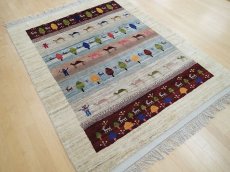 画像5: 新品 ペルシャ ギャッベ 2m リビング ダイニング サイズ 205 x 160 cm n203 ハンドメイド ギャベ 手織り トライバル ラグ 天然 ウール 敷物 マット カーペット クリーム マルチカラー グラデーション (5)