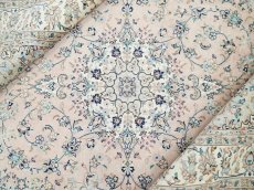 画像1: 美品 ペルシャ 絨毯 カシャーン 3m リビング ダイニング 大判 サイズ 297 x 198 cm n235 手織り トライバル ラグ 天然 ウール 敷物 マット カーペット ピンク メダリオン 草木 花 柄 ヴィンテージ ビンテージ (1)