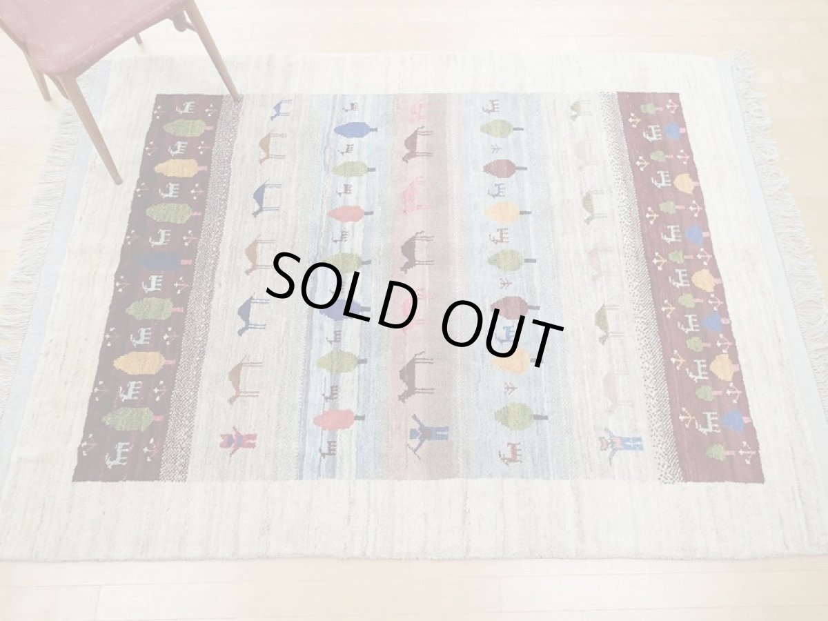 画像4: 新品 ペルシャ ギャッベ 2m リビング ダイニング サイズ 205 x 160 cm n203 ハンドメイド ギャベ 手織り トライバル ラグ 天然 ウール 敷物 マット カーペット クリーム マルチカラー グラデーション (4)