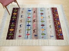 画像4: 新品 ペルシャ ギャッベ 2m リビング ダイニング サイズ 205 x 160 cm n203 ハンドメイド ギャベ 手織り トライバル ラグ 天然 ウール 敷物 マット カーペット クリーム マルチカラー グラデーション (4)