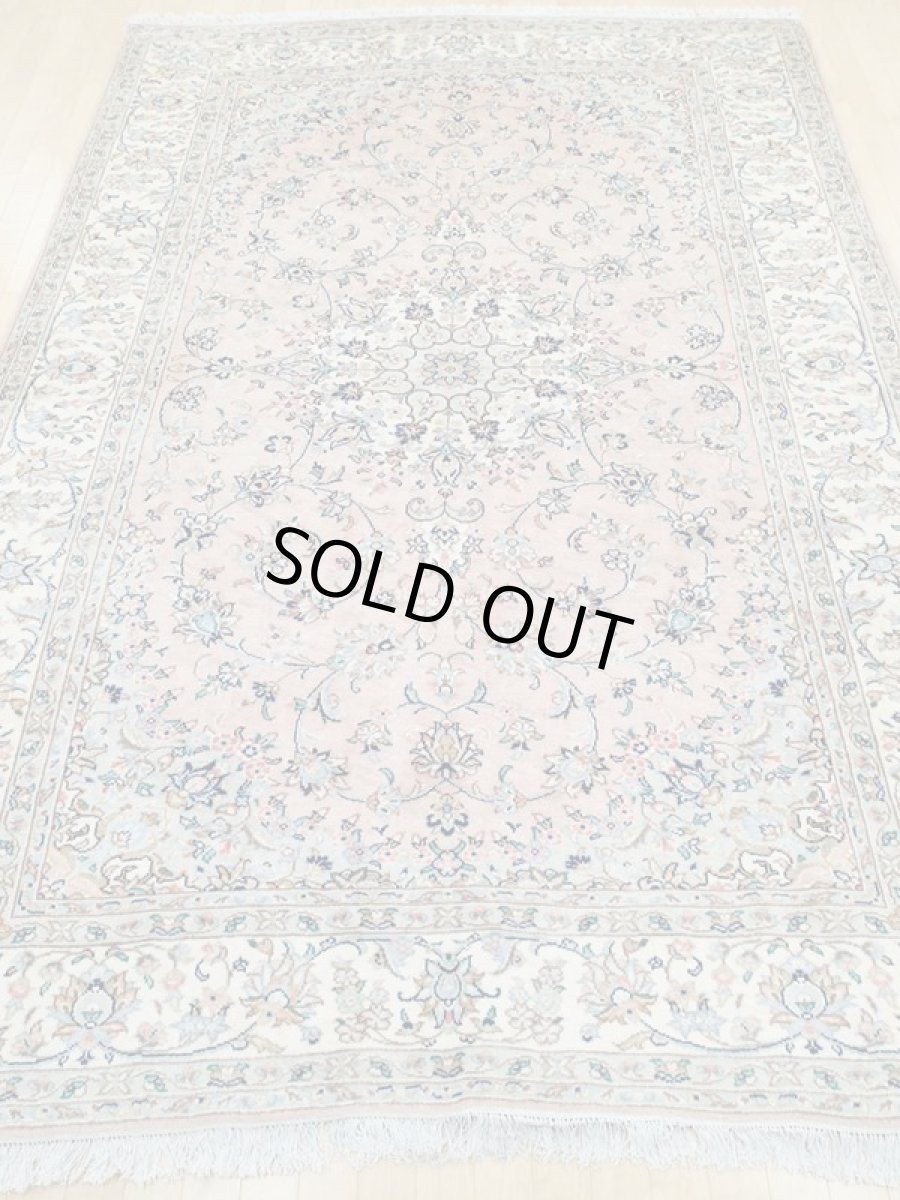 画像5: 美品 ペルシャ 絨毯 カシャーン 3m リビング ダイニング 大判 サイズ 297 x 198 cm n235 手織り トライバル ラグ 天然 ウール 敷物 マット カーペット ピンク メダリオン 草木 花 柄 ヴィンテージ ビンテージ (5)