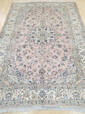 画像5: 美品 ペルシャ 絨毯 カシャーン 3m リビング ダイニング 大判 サイズ 297 x 198 cm n235 手織り トライバル ラグ 天然 ウール 敷物 マット カーペット ピンク メダリオン 草木 花 柄 ヴィンテージ ビンテージ (5)