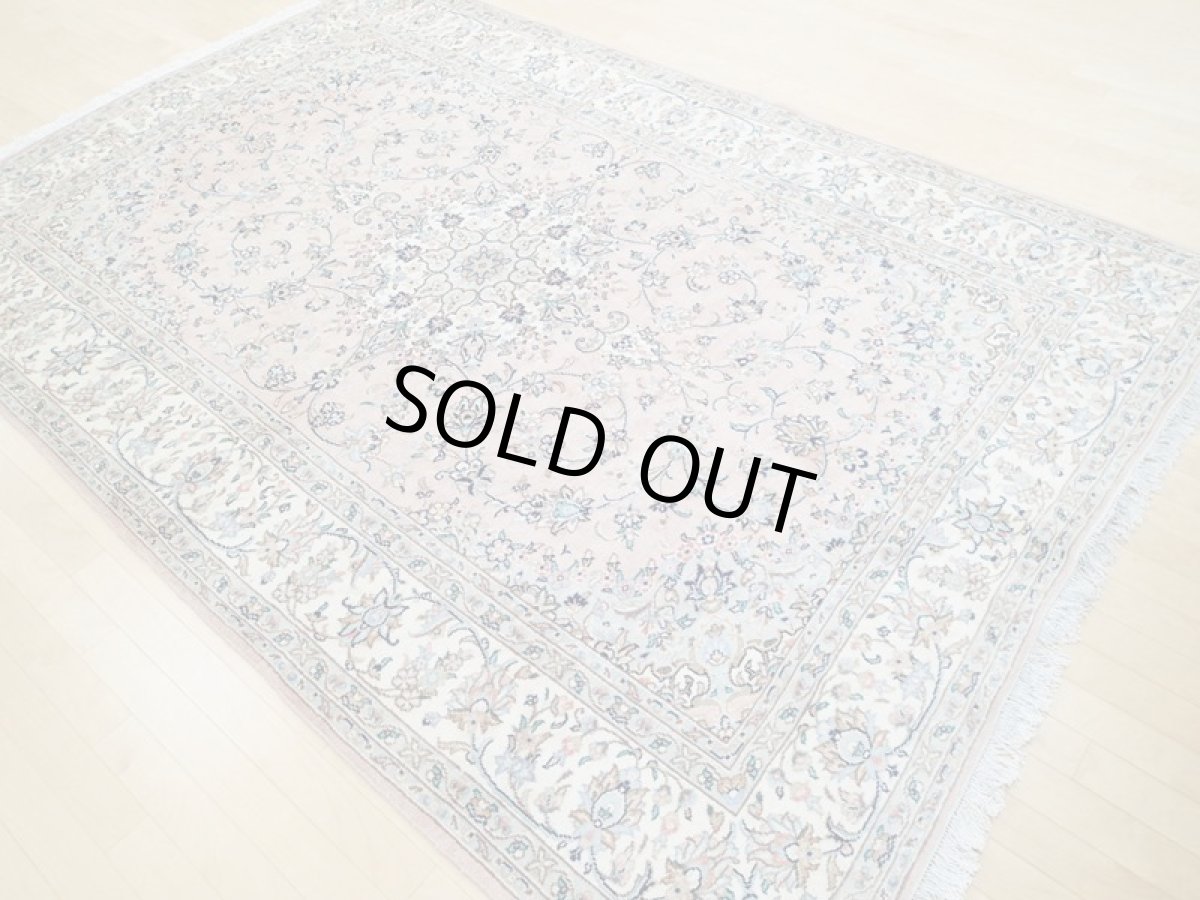 画像6: 美品 ペルシャ 絨毯 カシャーン 3m リビング ダイニング 大判 サイズ 297 x 198 cm n235 手織り トライバル ラグ 天然 ウール 敷物 マット カーペット ピンク メダリオン 草木 花 柄 ヴィンテージ ビンテージ (6)