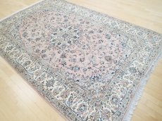 画像6: 美品 ペルシャ 絨毯 カシャーン 3m リビング ダイニング 大判 サイズ 297 x 198 cm n235 手織り トライバル ラグ 天然 ウール 敷物 マット カーペット ピンク メダリオン 草木 花 柄 ヴィンテージ ビンテージ (6)