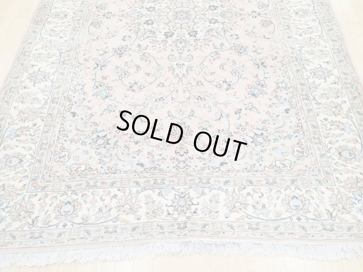 画像9: 美品 ペルシャ 絨毯 カシャーン 3m リビング ダイニング 大判 サイズ 297 x 198 cm n235 手織り トライバル ラグ 天然 ウール 敷物 マット カーペット ピンク メダリオン 草木 花 柄 ヴィンテージ ビンテージ (9)