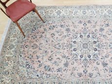 画像2: 美品 ペルシャ 絨毯 カシャーン 3m リビング ダイニング 大判 サイズ 297 x 198 cm n235 手織り トライバル ラグ 天然 ウール 敷物 マット カーペット ピンク メダリオン 草木 花 柄 ヴィンテージ ビンテージ (2)
