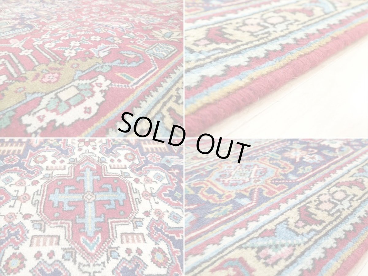 画像18: オールド ペルシャ 絨毯 タブリーズ 3m リビング ダイニング 大判 サイズ  297 x 195 cm P120 手織り トライバル ラグ 天然 ウール 敷物 マット カーペット 紺 赤 メダリオン 草木 花 柄 ヴィンテージ ビンテージ OLD (18)