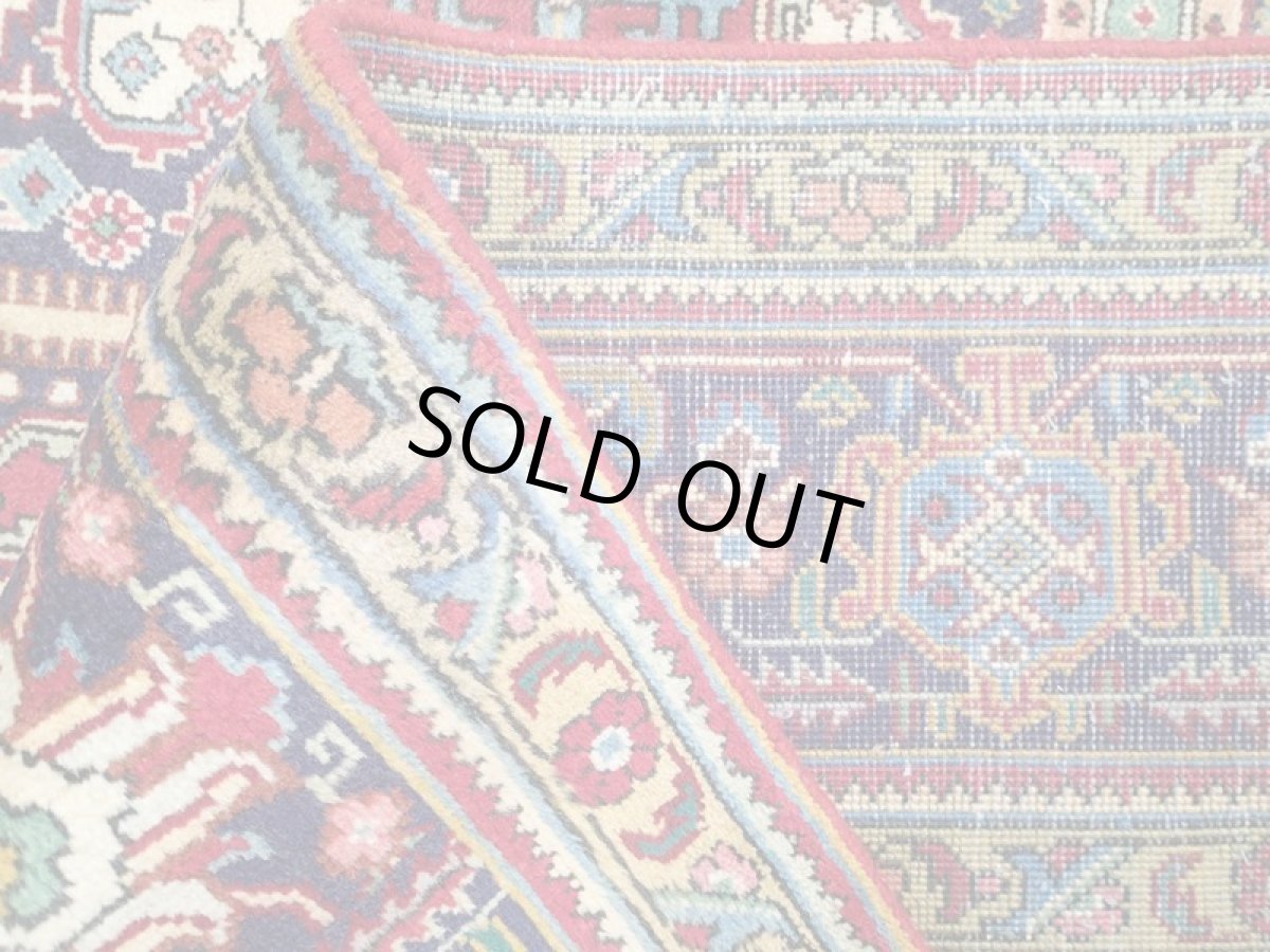 画像14: オールド ペルシャ 絨毯 タブリーズ 3m リビング ダイニング 大判 サイズ  297 x 195 cm P120 手織り トライバル ラグ 天然 ウール 敷物 マット カーペット 紺 赤 メダリオン 草木 花 柄 ヴィンテージ ビンテージ OLD (14)