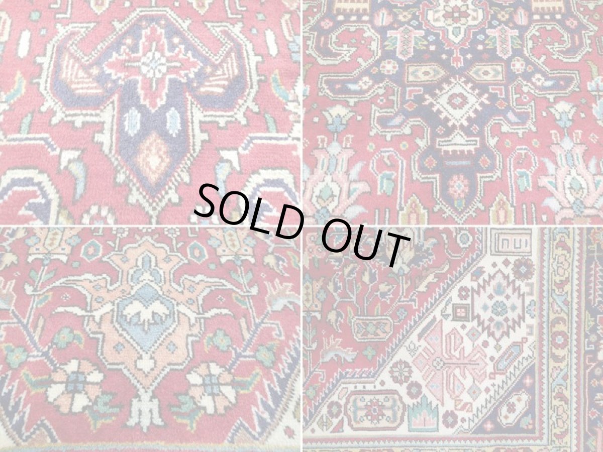 画像16: オールド ペルシャ 絨毯 タブリーズ 3m リビング ダイニング 大判 サイズ  297 x 195 cm P120 手織り トライバル ラグ 天然 ウール 敷物 マット カーペット 紺 赤 メダリオン 草木 花 柄 ヴィンテージ ビンテージ OLD (16)