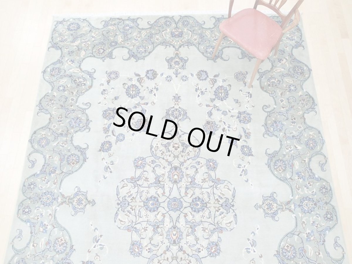 画像9: 美品 ペルシャ 絨毯 カシャーン 3.9m リビング ダイニング 大判 サイズ 386 x 243 cm n243 手織り トライバル ラグ 天然 ウール 敷物 マット カーペット エメラルドグリーン メダリオン 草木 花 ダルボリ 柄 ヴィンテージ ビンテージ (9)