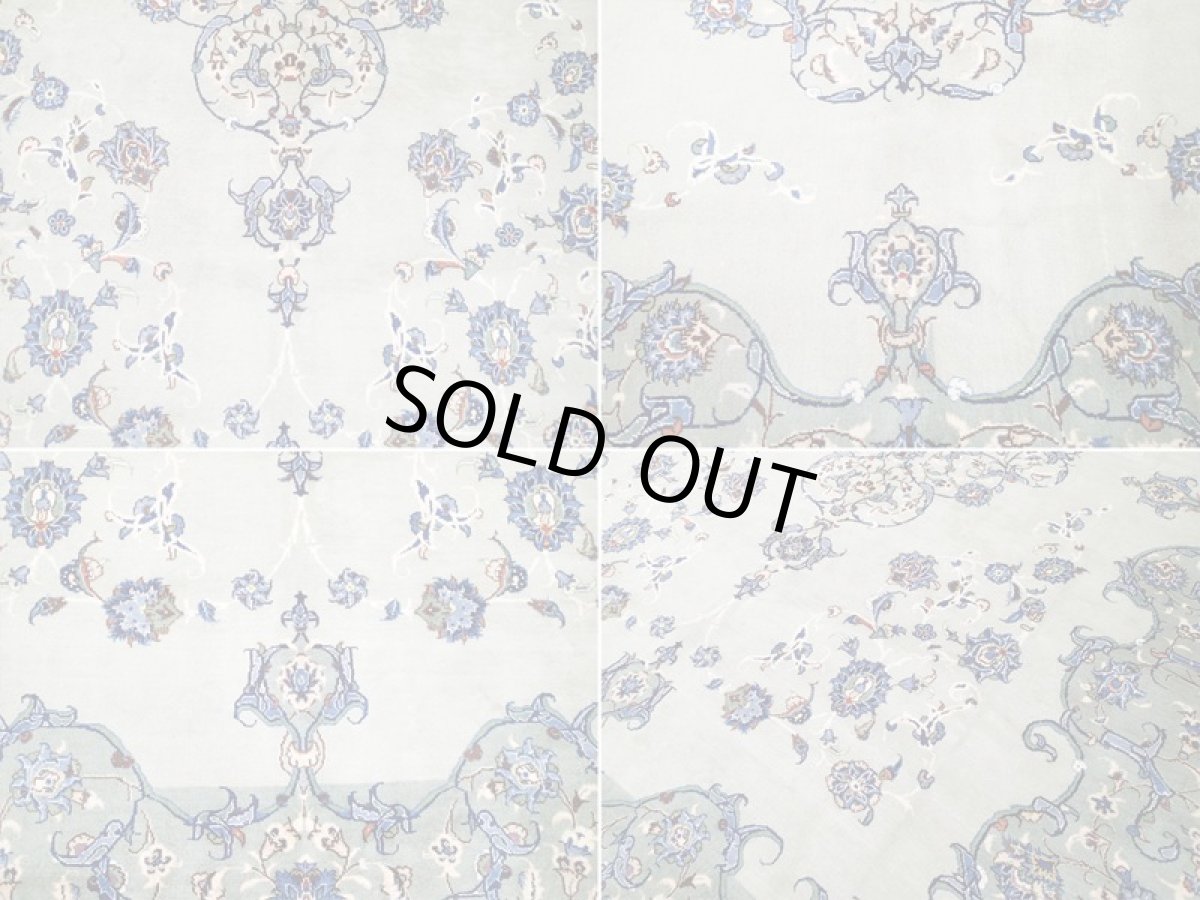 画像16: 美品 ペルシャ 絨毯 カシャーン 3.9m リビング ダイニング 大判 サイズ 386 x 243 cm n243 手織り トライバル ラグ 天然 ウール 敷物 マット カーペット エメラルドグリーン メダリオン 草木 花 ダルボリ 柄 ヴィンテージ ビンテージ (16)