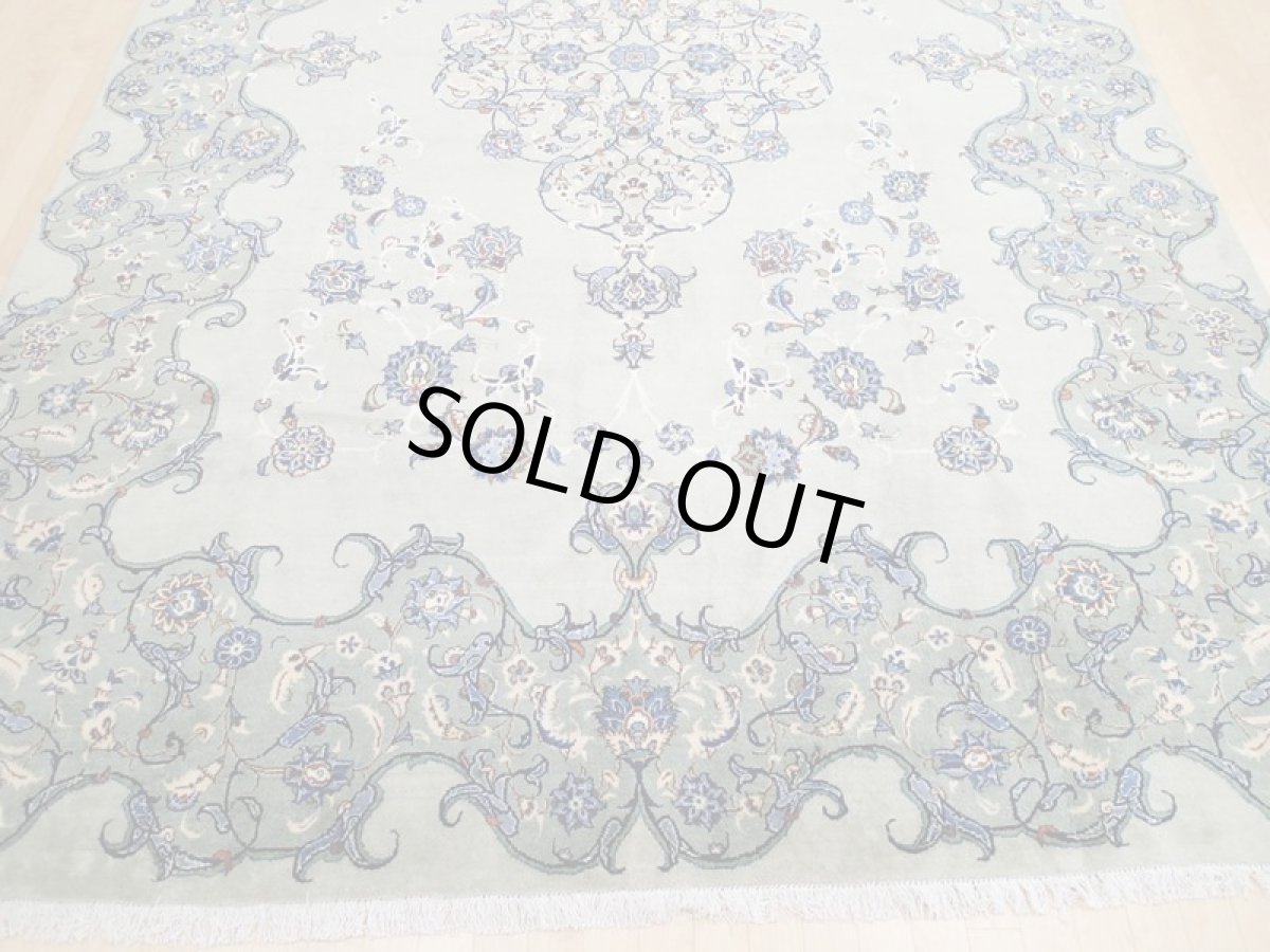 画像11: 美品 ペルシャ 絨毯 カシャーン 3.9m リビング ダイニング 大判 サイズ 386 x 243 cm n243 手織り トライバル ラグ 天然 ウール 敷物 マット カーペット エメラルドグリーン メダリオン 草木 花 ダルボリ 柄 ヴィンテージ ビンテージ (11)