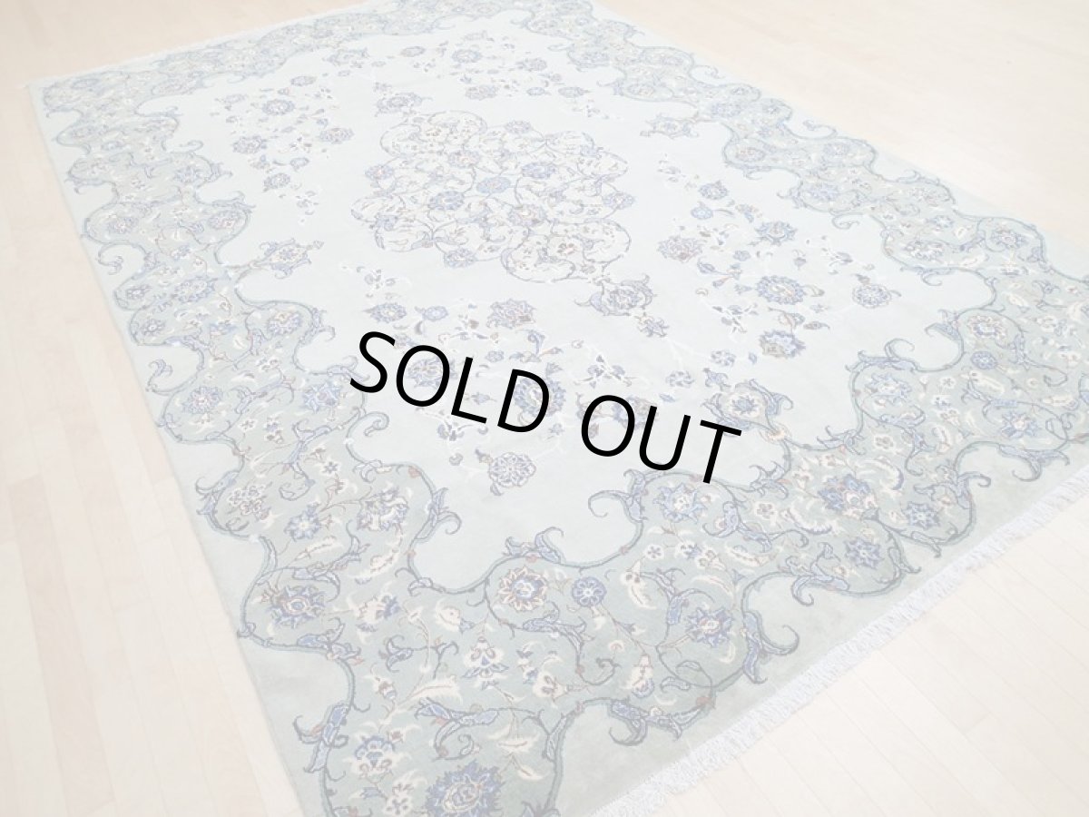 画像6: 美品 ペルシャ 絨毯 カシャーン 3.9m リビング ダイニング 大判 サイズ 386 x 243 cm n243 手織り トライバル ラグ 天然 ウール 敷物 マット カーペット エメラルドグリーン メダリオン 草木 花 ダルボリ 柄 ヴィンテージ ビンテージ (6)